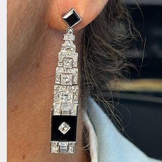 Art Deco Platinum Diamond & Onyx Earrings