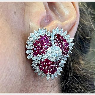 Platinum Burma Ruby and Diamond Earrings