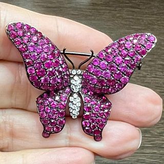 Alopa 18K White Gold Burma Ruby Butterfly Brooch