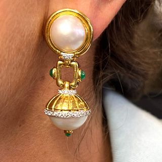 18K Yellow Gold Mabe Pearl and Diamond Earring
