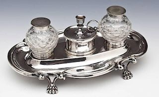 Early 20th C Silver Plate Inkwell Set