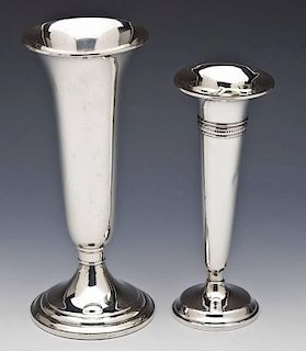 2 Weighted Sterling Trumpet Vases