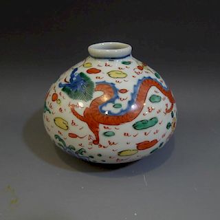 ANTIQUE CHINESE WUCAI PORCELAIN WATER COUPE - WANLI MARK
