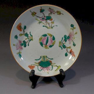 ANTIQUE CHINESE FAMILLE ROSE PORCELAIN PLATE - 19TH CENTURY