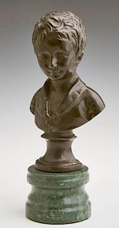 Patinated Bronze Bust of a Boy, 20th c., on a socl