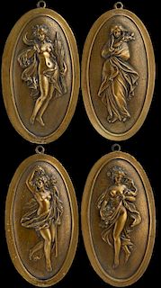 Group of Four French Oval Bronze Relief Plaques, 2