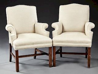Pair of Edwardian Style Carved Mahogany Armchairs,