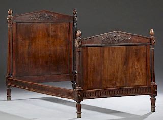 French Louis XVI Style Carved Walnut Single Bed, 1
