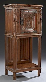 French Medieval Style Gothic Carved Oak Cabinet, 1