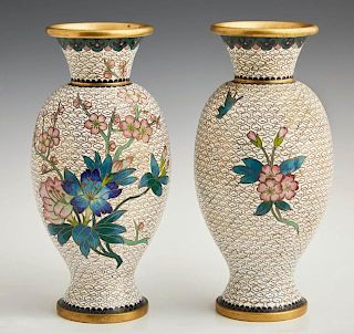 Pair of Oriental Cloisonne Baluster Vases, 20th c.