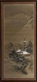 Oriental School, "Snowy Landscape," 20th c., oil o