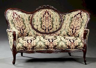American Victorian Style Carved Mahogany Settee, e