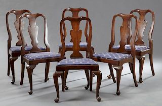 Set of Six Queen Anne Style Carved Mahogany Dining