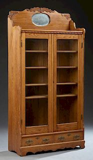 American Victorian Carved Oak Display Cabinet, c.