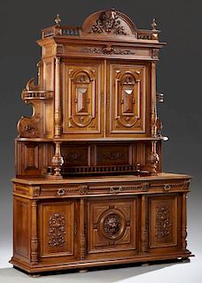 Henri II Style Carved Walnut Buffet a Deux Corps,