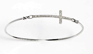 14K White Gold Wire Bangle Bracelet, one side with