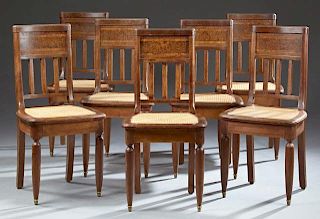 Set of Eight French Art Deco Inlaid Carved Walnut