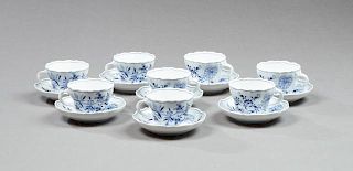 Set of Eight Meissen Porcelain Coffee Cups and Sau