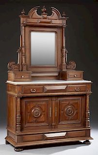 French Henri II Style Carved Walnut Marble Top Dre