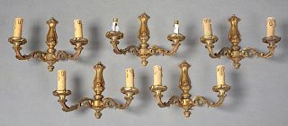 Set of Five French Louis XV Style Two Light Gilt B