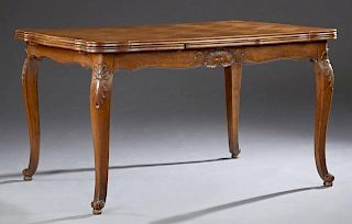 French Carved Oak Louis XV Style Draw Leaf Table,