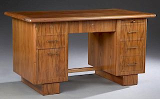 French Modern Walnut Desk, 20th c., the rectangula