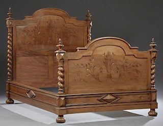 French Louis XIII Style Carved Walnut Bed, late 19