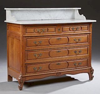 French Carved Oak Marble Top Washstand, 19th c., t