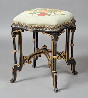 American Aesthetic Parcel Gilt Lacquered Stool, la