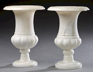 Pair of French Carved Alabaster Campana Form Urn L
