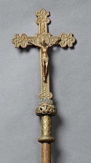 French Gilt Bronze Processional Crucifix, early 20