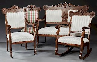 Four Piece Late American Victorian Carved Beech Pa