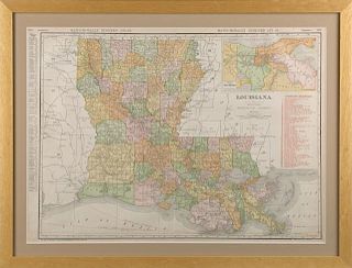 Large Colored Map of Louisiana, 1911, from the Ran