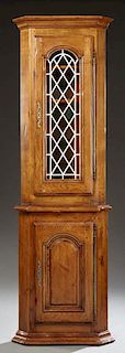 French Provincial Carved Oak Colored Glass Corner