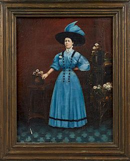 English School, "Portrait of a Woman in a Blue Dre