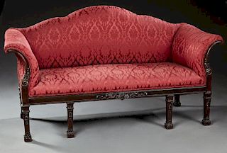 English Chippendale Style Carved Mahogany Settee,