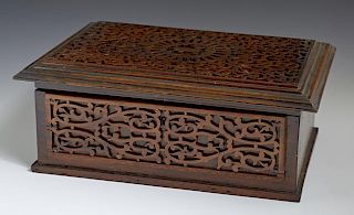 Folk Art Mahogany Jewelry Box, 19th c., the intric