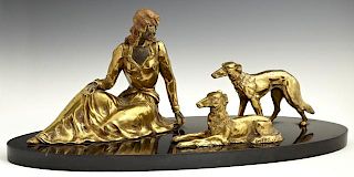 Art Deco Brass Plated and Painted Spelter Figural