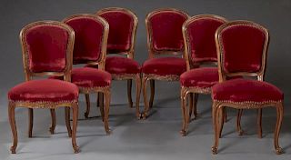 Set of Six French Louis XV Style Carved Walnut Din