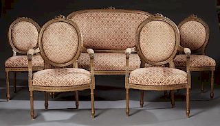 Five Piece French Louis XVI Style Gilt Carved Beec