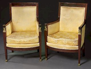 Pair of French Empire Style Carved Mahogany Berger