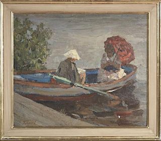 Russian School, "Two People in a Rowboat," 20th c.