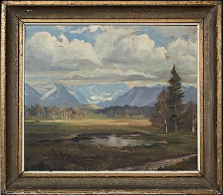 American School, "Mountain Landscape," 20th c., oi