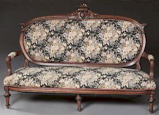 American Aesthetic Carved Walnut Settee, late 19th