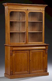 English Golden Oak Bookcase Cupboard, late 19th c.