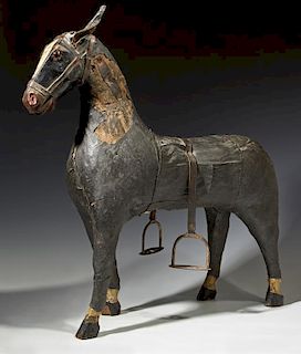 Carved Wood and Leather Toy Riding Horse, 19th c.,