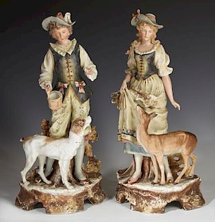 Pair of Large German Polychromed Bisque Figures, 2
