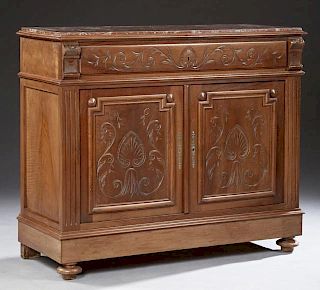 French Henri II Style Carved Walnut Marble Top Sid