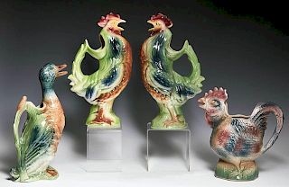 Group of Four French Majolica Figural Pitchers, 20