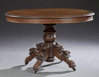 French Henri II Style Carved Oak Dining Table, 19t